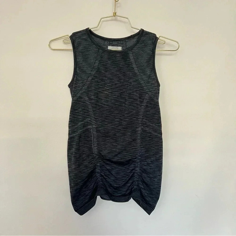 Athleta Fastest Track Size XS Black Space Dye Ruched Muscle Tank Seamless Top